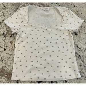 Pink Rose White Butterfly Print Square Neck Cropped Top Size M Feminine  Capsule